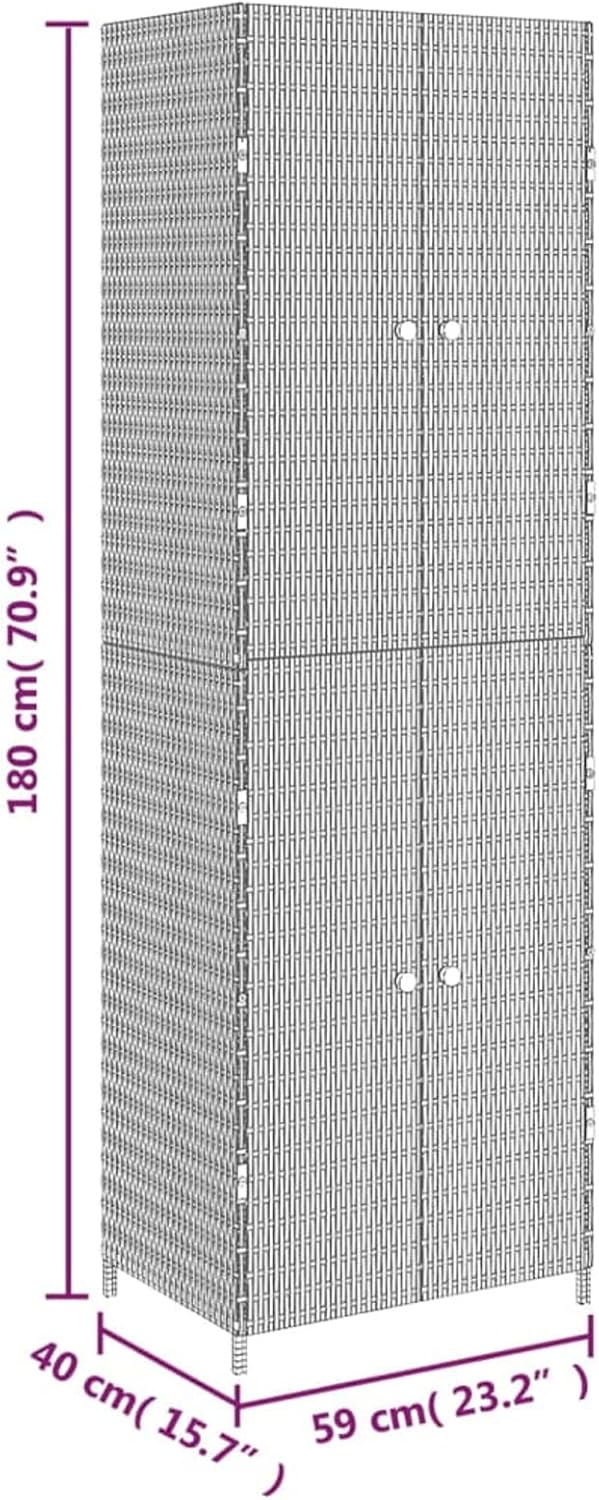 Armario de almacenaje de jardín ratán PE Negro arcones para Jardin Exterior 59x40x180 cm