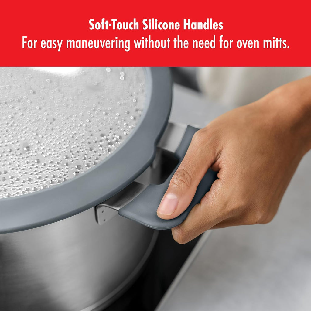 ZWILLING Simplify Edelstahl-Kochtopfset, 5-teilig, Mit integriertem Sieb im Deckel, Induktionsgeeignet, Silber-Schwarz