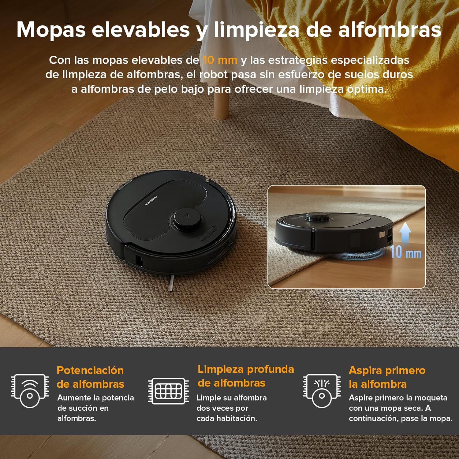 roborock Robot Aspirador QV 35A Set, 8000Pa de succión, Dos mopas giratorias elevables, cepillos antienredos, tecnología reactiva para Evitar obstáculos, navegación y mapeo,Negro