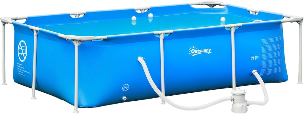 Outsunny Piscina Desmontable Tubular 252x152x65 cm con Depuradora de Cartucho 1200L/H Piscina Rectangular de Exterior para Adultos y Niños 2163L Azul