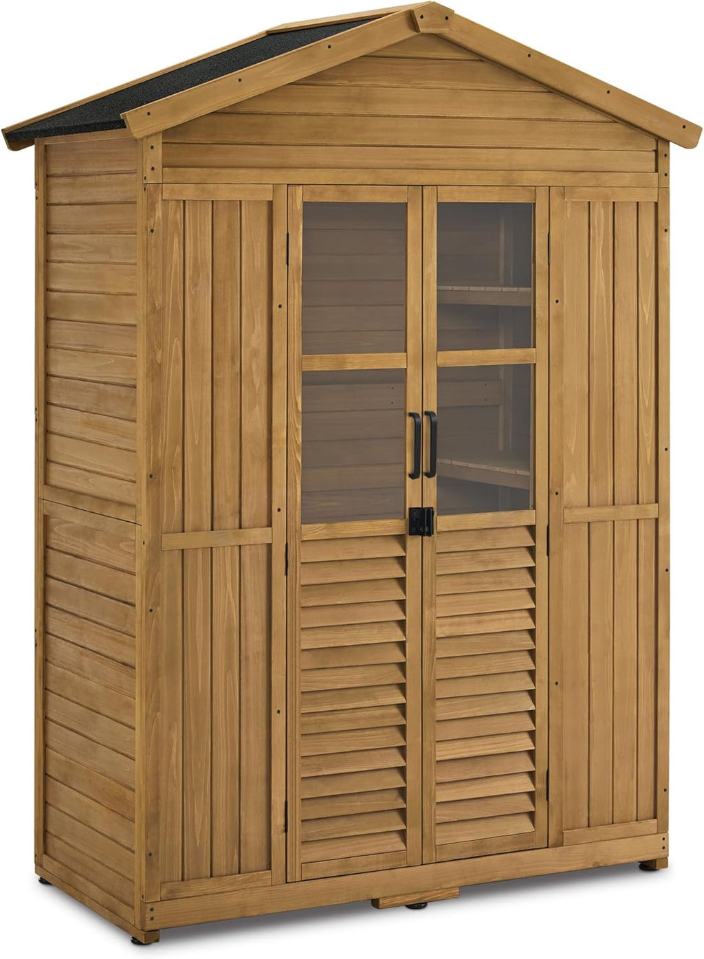 M MCombo Armario de Jardín de Madera Resistente a la Intemperie, Cobertizo de Herramientas al Aire Libre a Prueba de Agua, 74×143×200 cm (Naturaleza)
