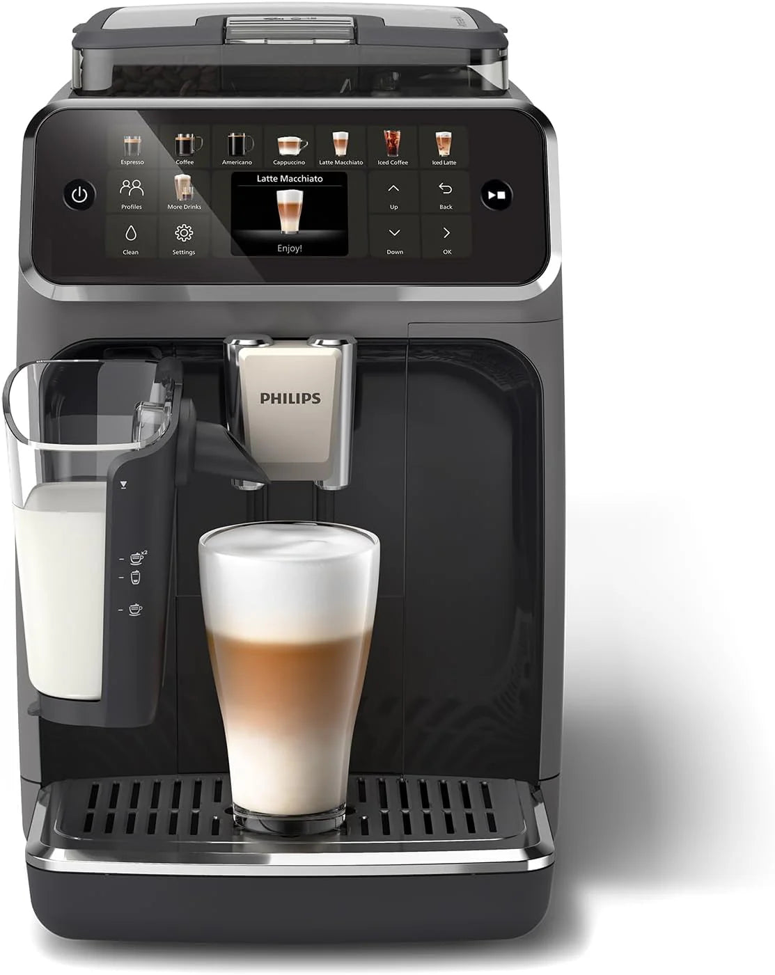Philips Fully Automatic Espresso Maker 5500-20 Series Hot and Iced Coffees, LatteGo Quick Clean Milk System, 40% Quieter with SilentBrew, QuickStart, Grey (EP5544/50)