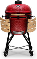 Kamado BONO BBQ - Barbacoa Grande XXL con 10 accesorios - Ø 64 cm Kamado Barbacoa con Accesorios - Parrilla ahumador rojo en la terraza, balcón o jardín