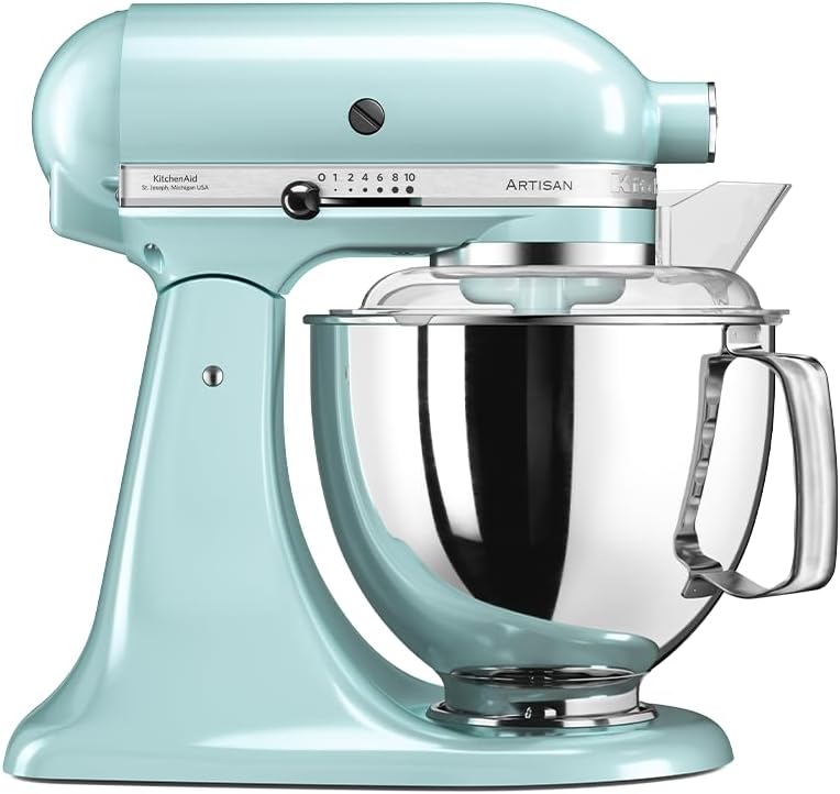 KitchenAid Batidora amasadora - Artisan - Robot de Cocina con Cabezal Inclinable - Amasadora con 5 Accesorios - Batidora de repostería con 2 boles de Acero Inoxidable - 4,8 L y 3 L - Azul hielo