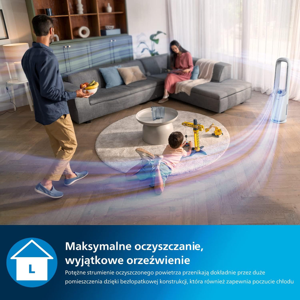 Philips 2-w-1 oczyszczacz i nawilżacz powietrza z serii 3000, 131 m², filtr NanoProtect HEPA i filtr z aktywnym węglem usuwa 99,97% wszystkich, niewidocznych cząstek, Kolor Biały (AC3737/10)