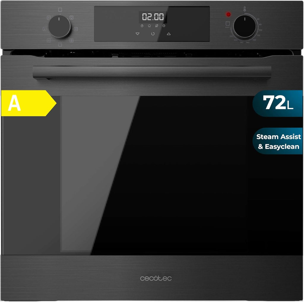 Cecotec Horno Multifunción Integrable 60cm Bolero Hexa M226000 Matt A. 2800W, 72L, 7 Funciones, Modo Grill, Fan Assisted Grill, Modo Convección, Defrost, Steam Base X2, Steam EasyClean, Steam Assist