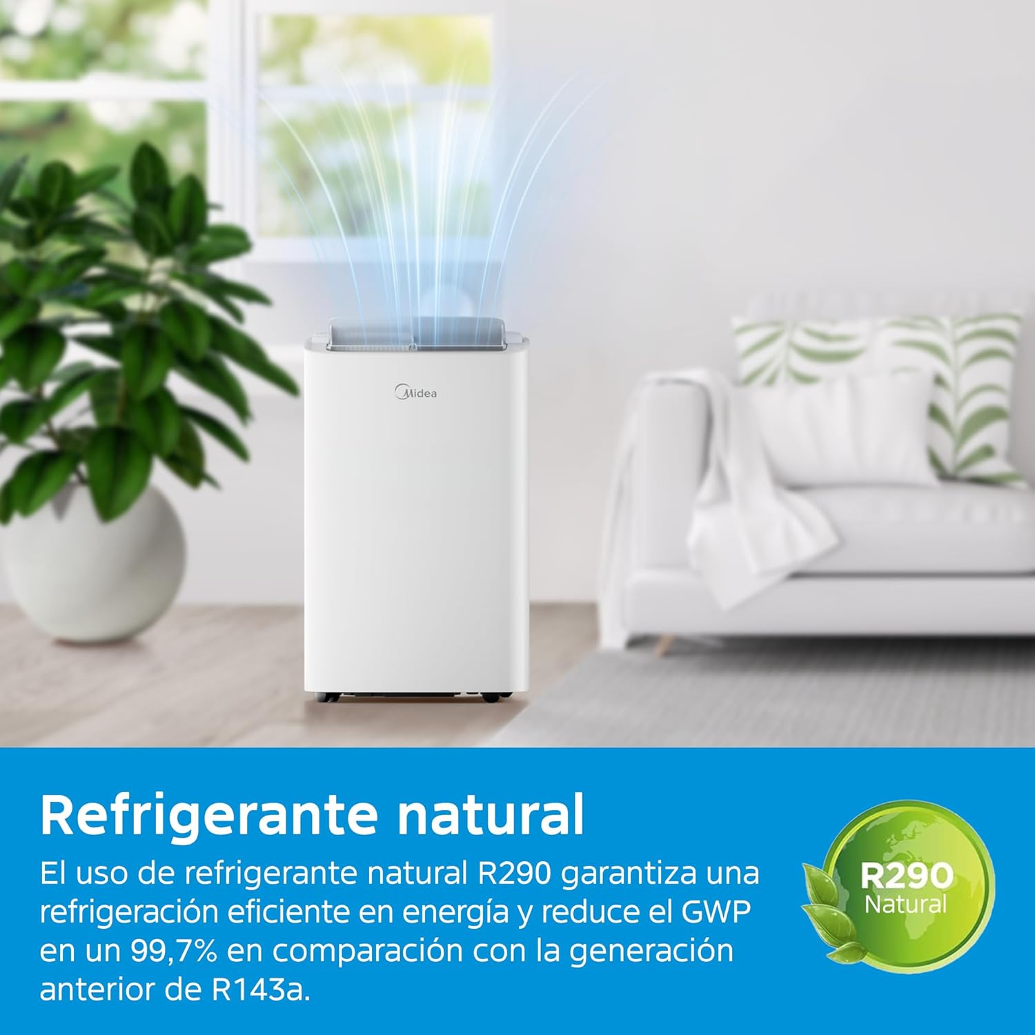 MIDEA Pingüino Aire Acondicionado Portátil 3 en 1 | 3000 Frigorías / 12000 BTU | Air conditioner Silencioso 43m2 - Deshumidificador Ventilador Climatizador 3500 W - 4 modalidades con kit de ventana