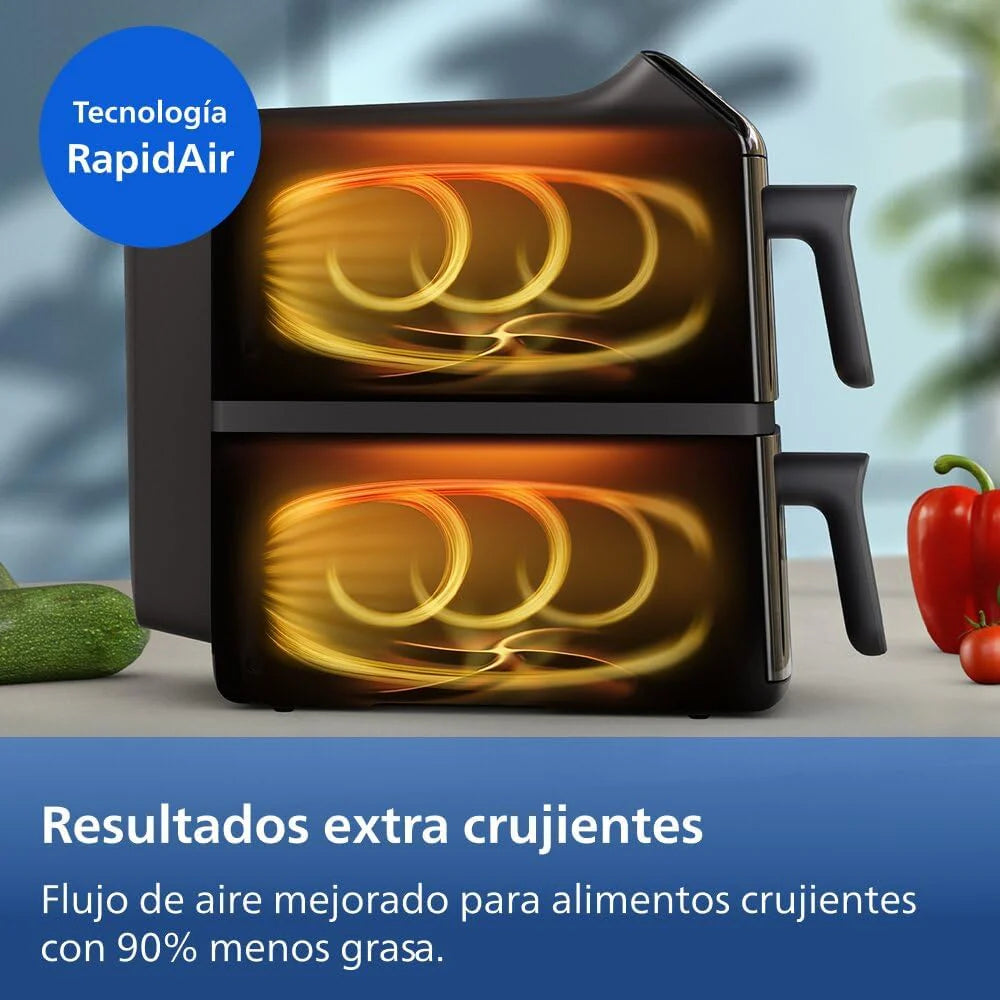 Philips Airfryer Series 4000 Double Vertical Basket 10L – RapidAir Technology, Sync, 2 Baskets at Once, 45% Less Space, PFAS Free Ceramic Coating, Viewing Windows (NA460/00)