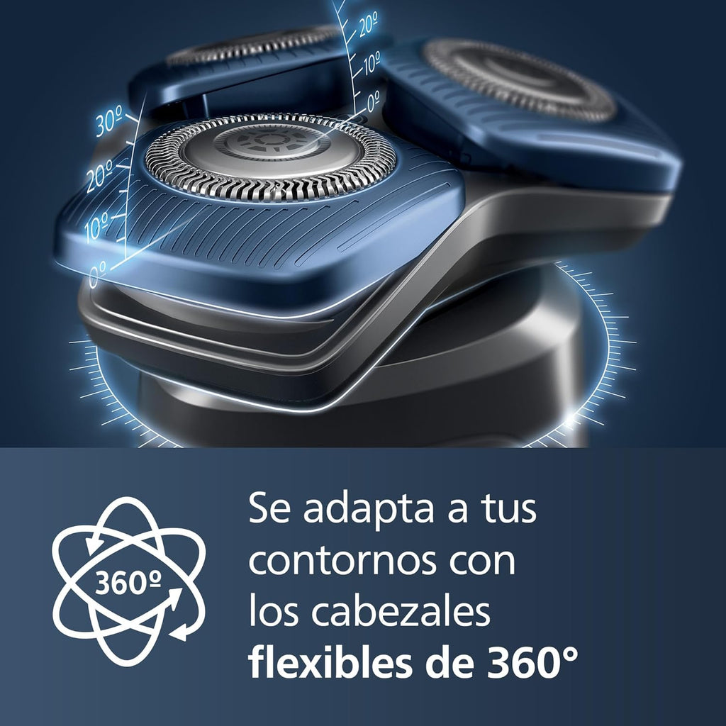 Serie 7000 Afeitadora Eléctrica Hombre, Máquina de Afeitar Barba con Recortadora, 45 cuchillas, 60min de uso, En Seco y Húmedo, Recargable, Centro de Limpieza, Base Carga, S7886/55, Negro