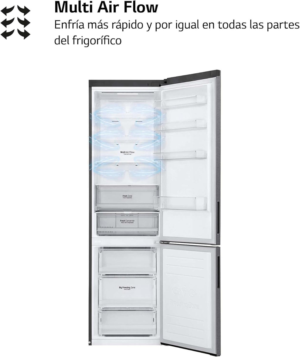GBP61DSXGC - Frigorífico Combi No Frost, Congelador, Compresor Smart Inverter, Color Inox Antihuellas, 186 cm, 341 l