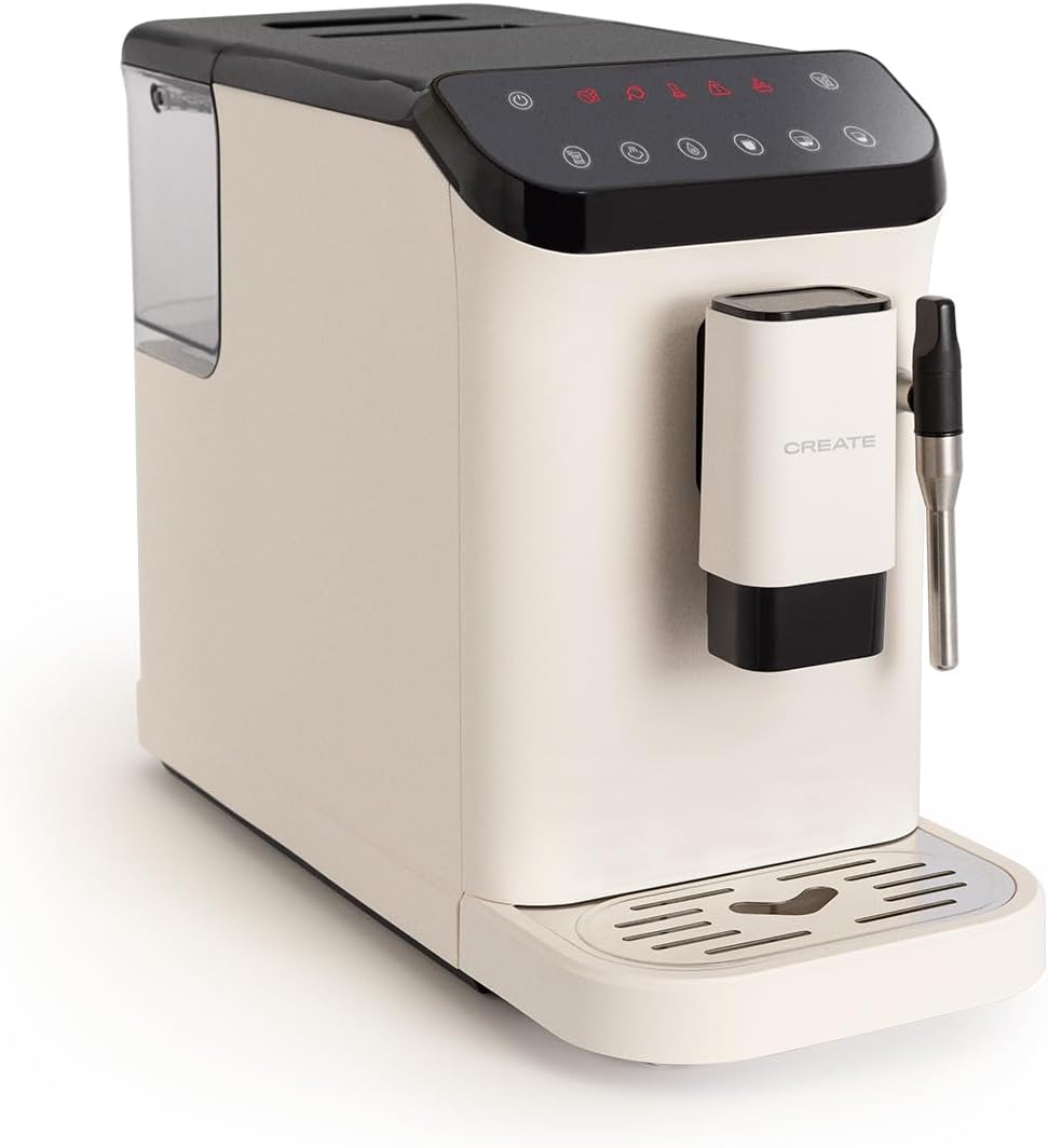 CREATE / THERA MATIC TOUCH/Cafetera superautomática blanco roto / 20 bar, tanque 1,5l, depósito para granos de café de 180g, brazo vaporizador, panel de control táctil, función autolimpieza, 1350W