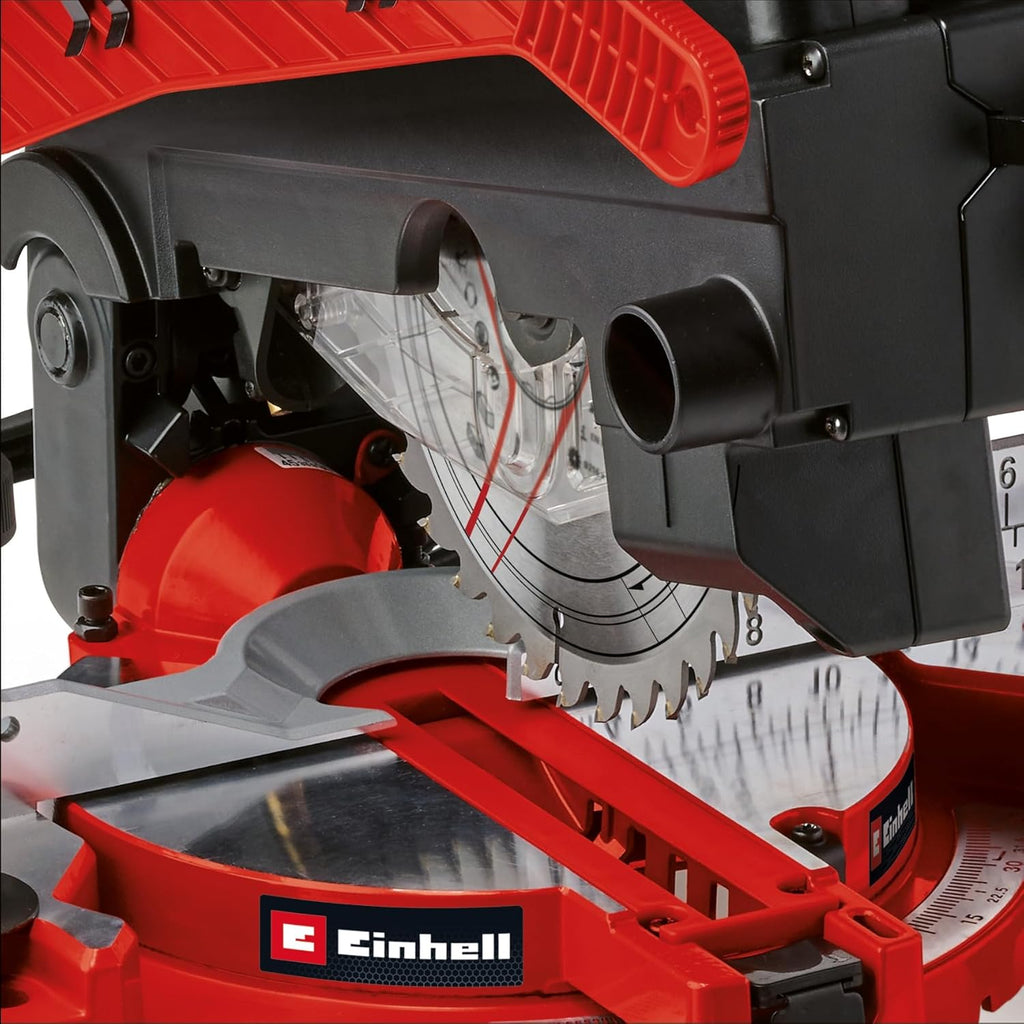 Einhell Sierra ingletadora y tronzadora y mesa TE-MS 216 T (1500W, hoja de sierra de Ø216mm, ancho de corte 120mm, profundidad 55mm, incl. láser de línea de corte, func. de sierra circular de mesa)