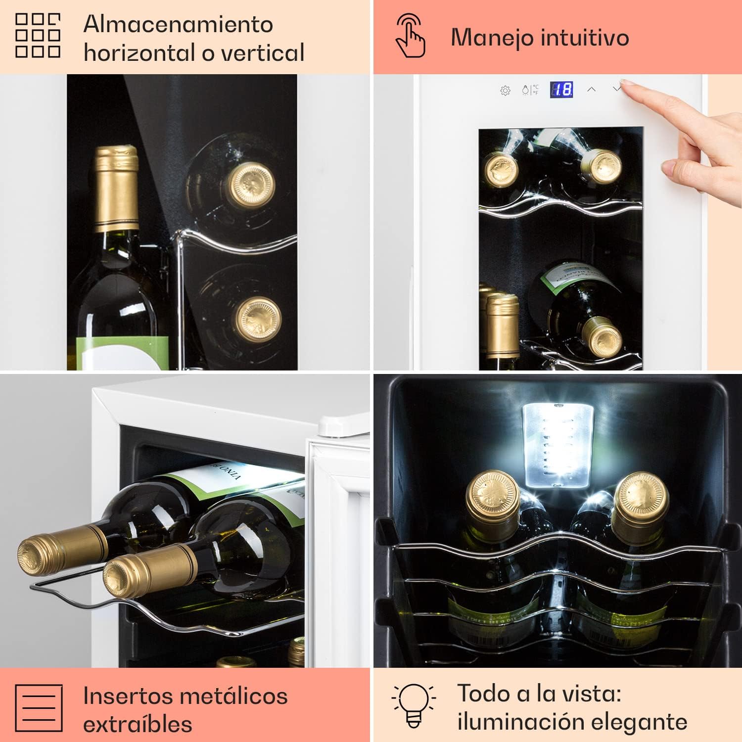 KLARSTEIN Vinoteca para Vinos de 32L Nevera Vino Una Zona, Botellas Vino, Proseco y Cervezas, Vinoteca Pequeña Puerta Cristal para Interior y Exterior, Nevera para Vinos Capacidad 12 Botellas