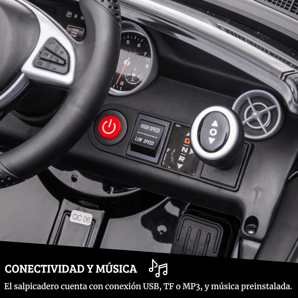DEVESSPORT Coche Eléctrico Infantil Mercedes SLC 300 12V | con Mando, Faros LED, Música, USB y Apertura de Puertas – para Niños de 3 a 6 Años (Blanco)