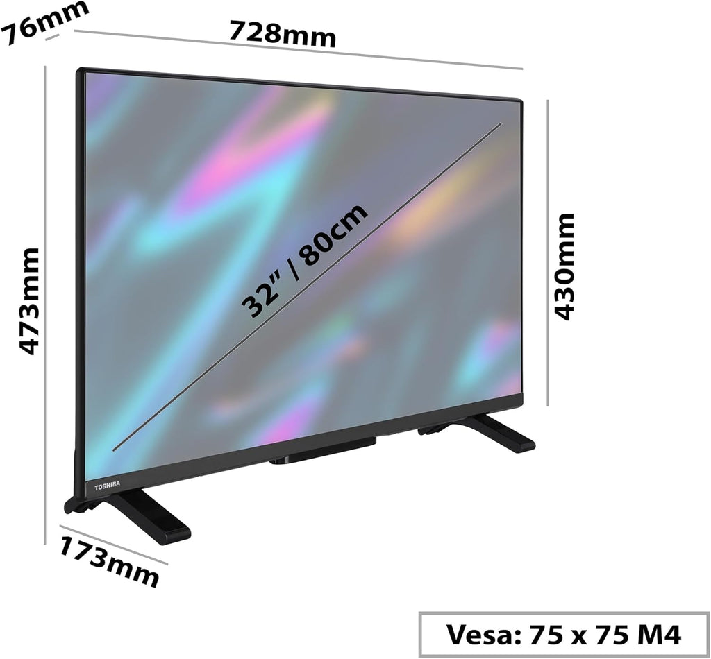 TOSHIBA 32WV2E63DG Smart TV de 32" con Resolución HD HDR10, Compatible con asistentes de Voz Alexa y Google, TV Satélite, Bluetooth, Dolby Audio