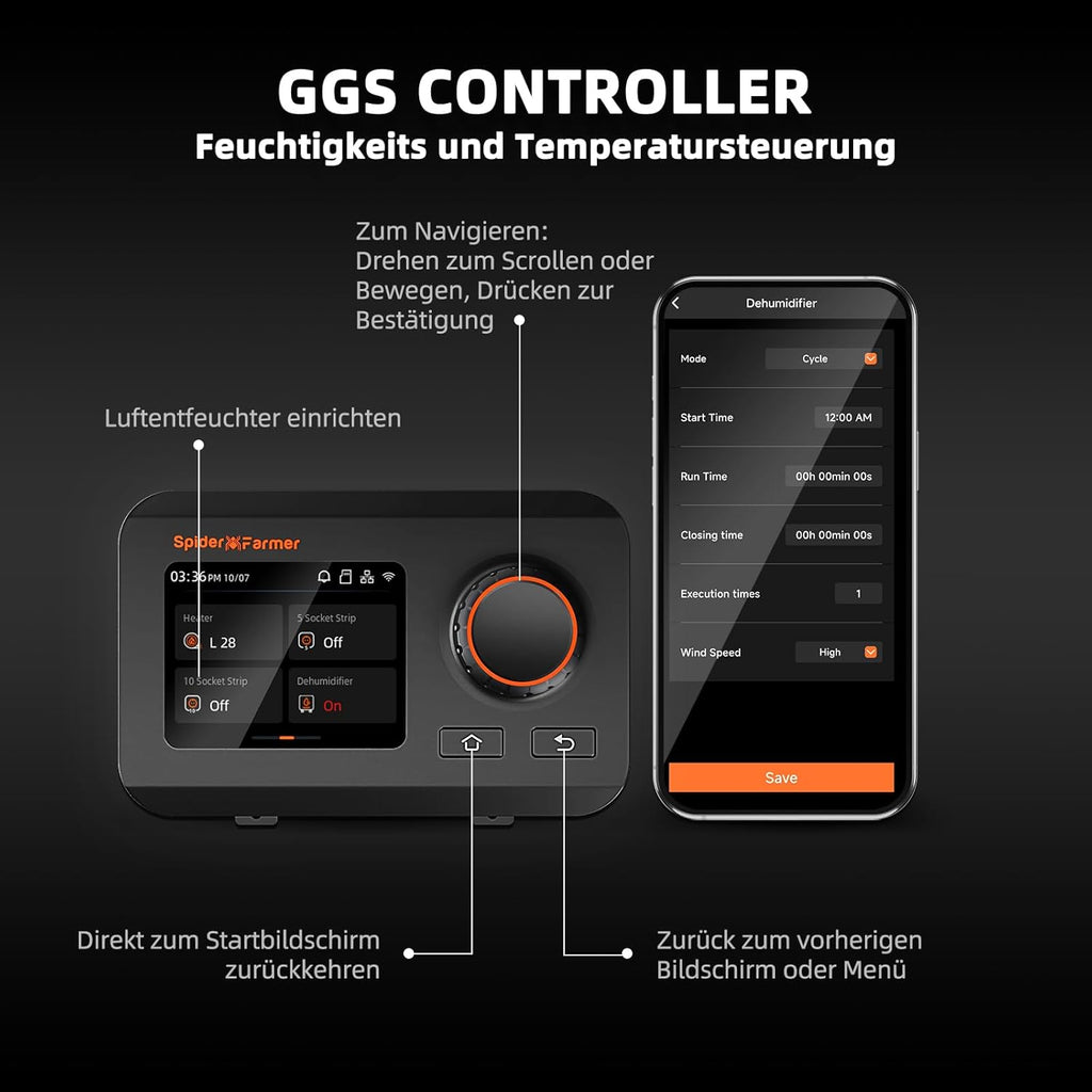 SPIDER FARMER Deshumidificador actualizado de 12 litros, deshumidificador eléctrico con cable RJ12, descongelación automática, función de temporizador de 24 horas, deshumidificador para tienda de