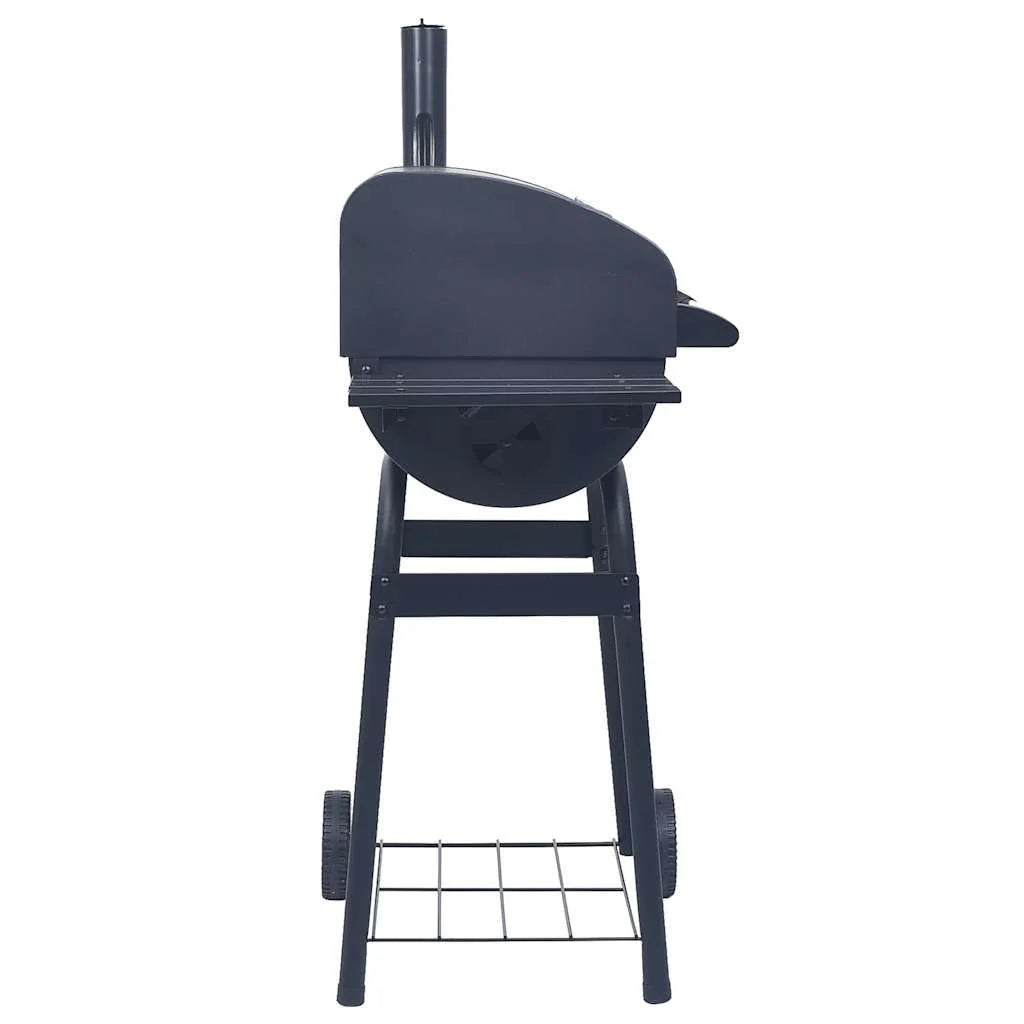 Barbacoa De Carbón Con Ahumador Y Estante Inferior Negro Vidaxl