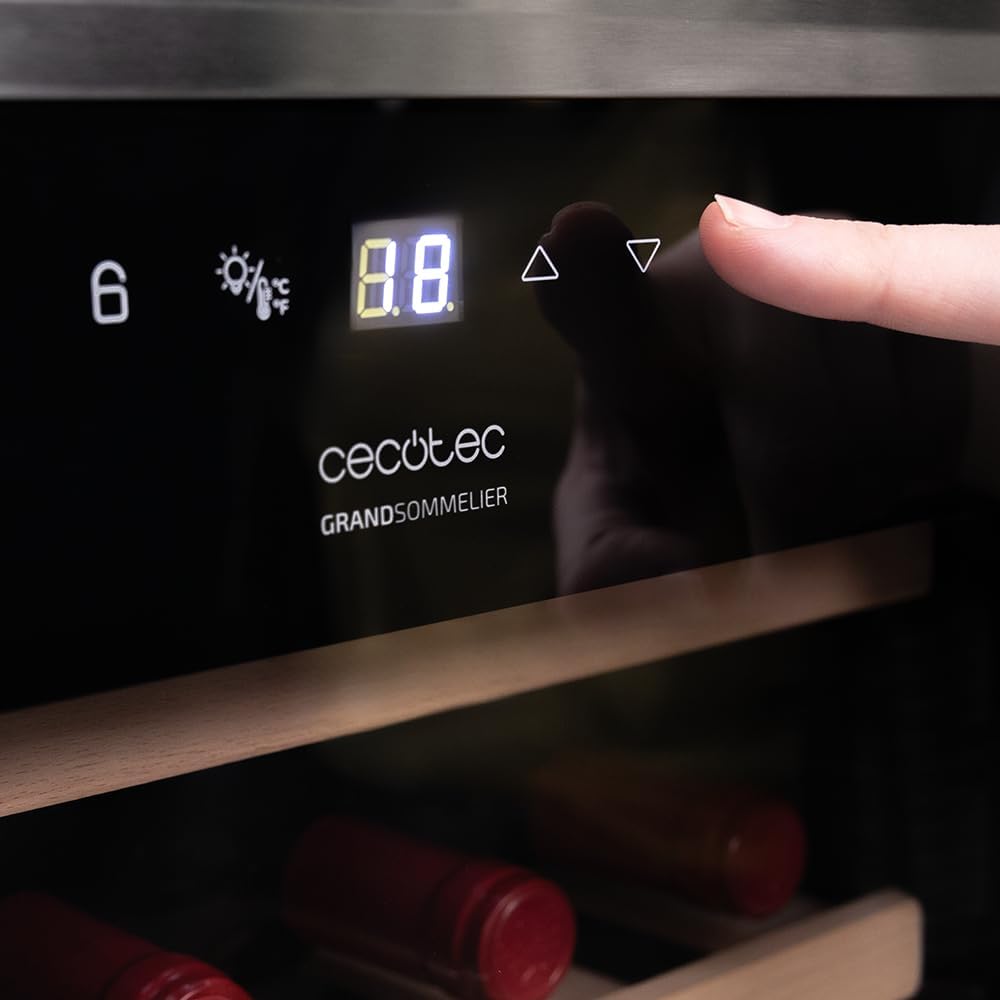 Cecotec Vinoteca 34 botellas Bolero grandsommelier 34030 inox compressor, 80 L, Enfriamiento por compresor, Temperatura regulable de 5 a 18ºC, Control táctil, Display, LED interior.