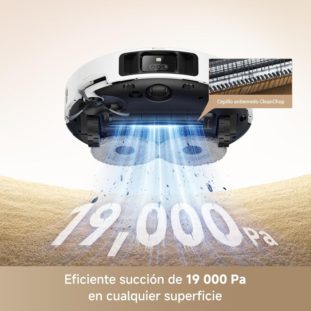 Mova P50Pro Ultra Robot Fregasuelos y Aspirador, 19.000 Pa Autovaciado y Autolimpieza con Agua Caliente a 75℃, Mopa Extensible, Navegación LDS+IA RGB, Evita Obstáculos, Deal para Pelo Mascota y Alfom