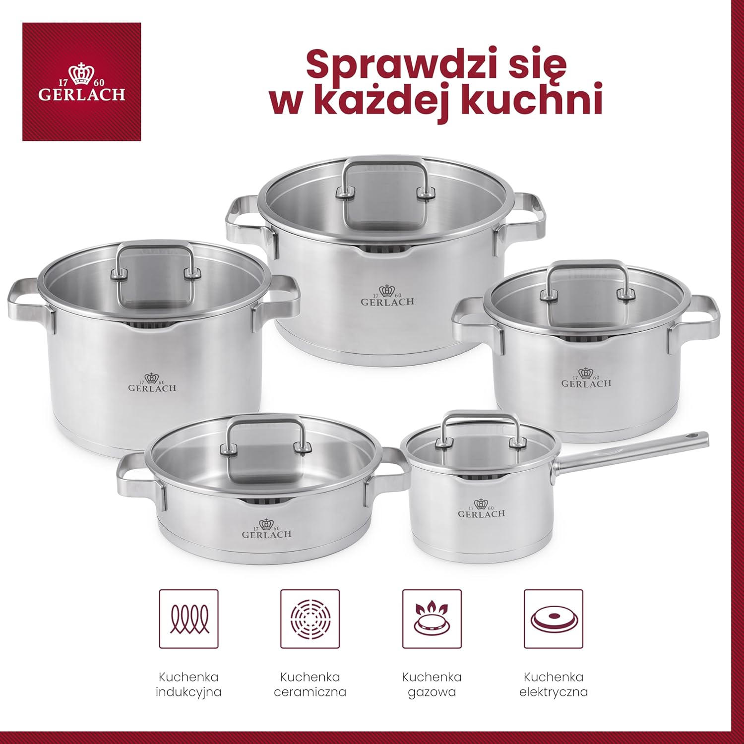 Gerlach Prestige Plus Zestaw Garnków, Srebrny, 10 El.
