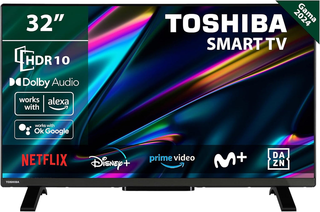 TOSHIBA 32WV2E63DG Smart TV de 32" con Resolución HD HDR10, Compatible con asistentes de Voz Alexa y Google, TV Satélite, Bluetooth, Dolby Audio