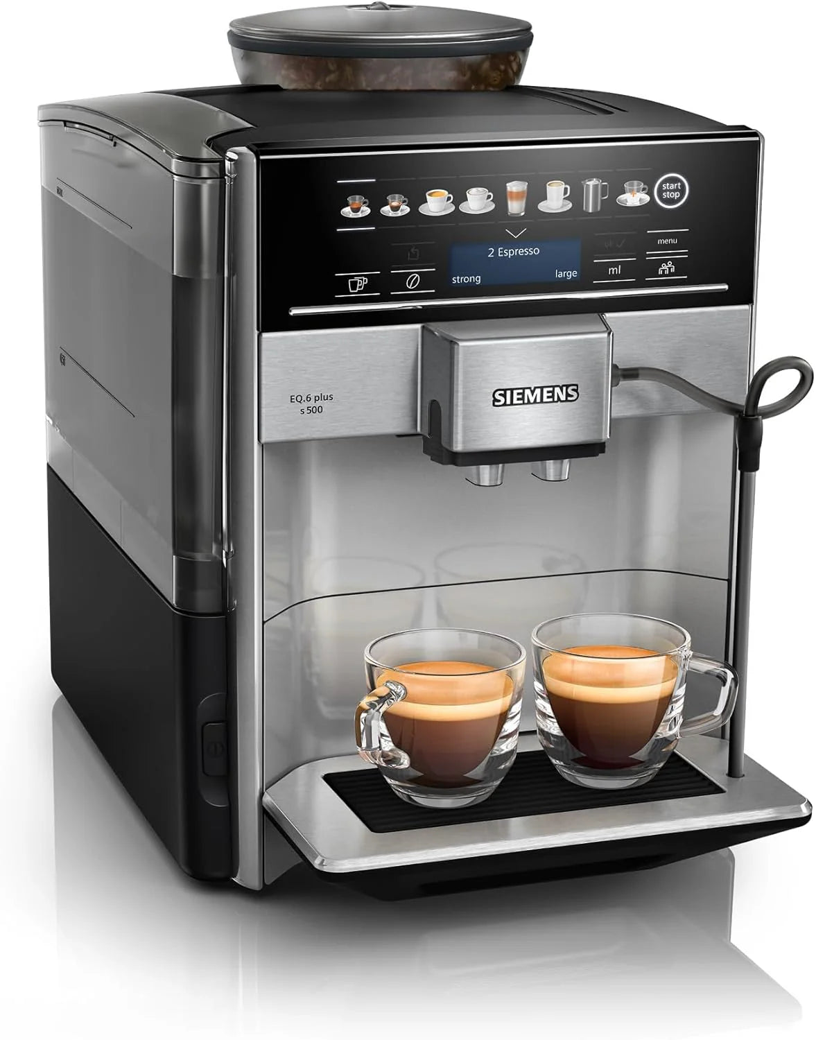 Siemens - Superautomatic coffee maker, EQ6 plus s500, aromaDouble Shot, autoMilk Clean, ceramDrive, Display CoffeeSelect, Black/Inox, TE655203RW