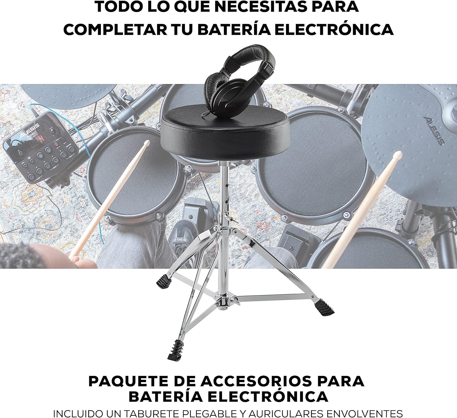 Alesis Nitro Max Kit Batería Electrónica con Parches Silenciosos de Malla, Caja de Doble Zona de 10", Bluetooth, 440+ Sonidos Auténticos, Lecciones Drumeo, USB MIDI, Pedal de Bombo