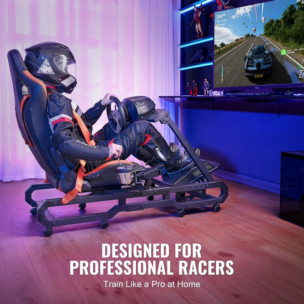 Soporte para Volante de Carreras VEVOR con Ruedas para Logitech G923/G920/G29, Cabina de simulador de conducción de Acero Resistente, Thrustmaster T248P, Soporte para Volante y Pedal Ajustables