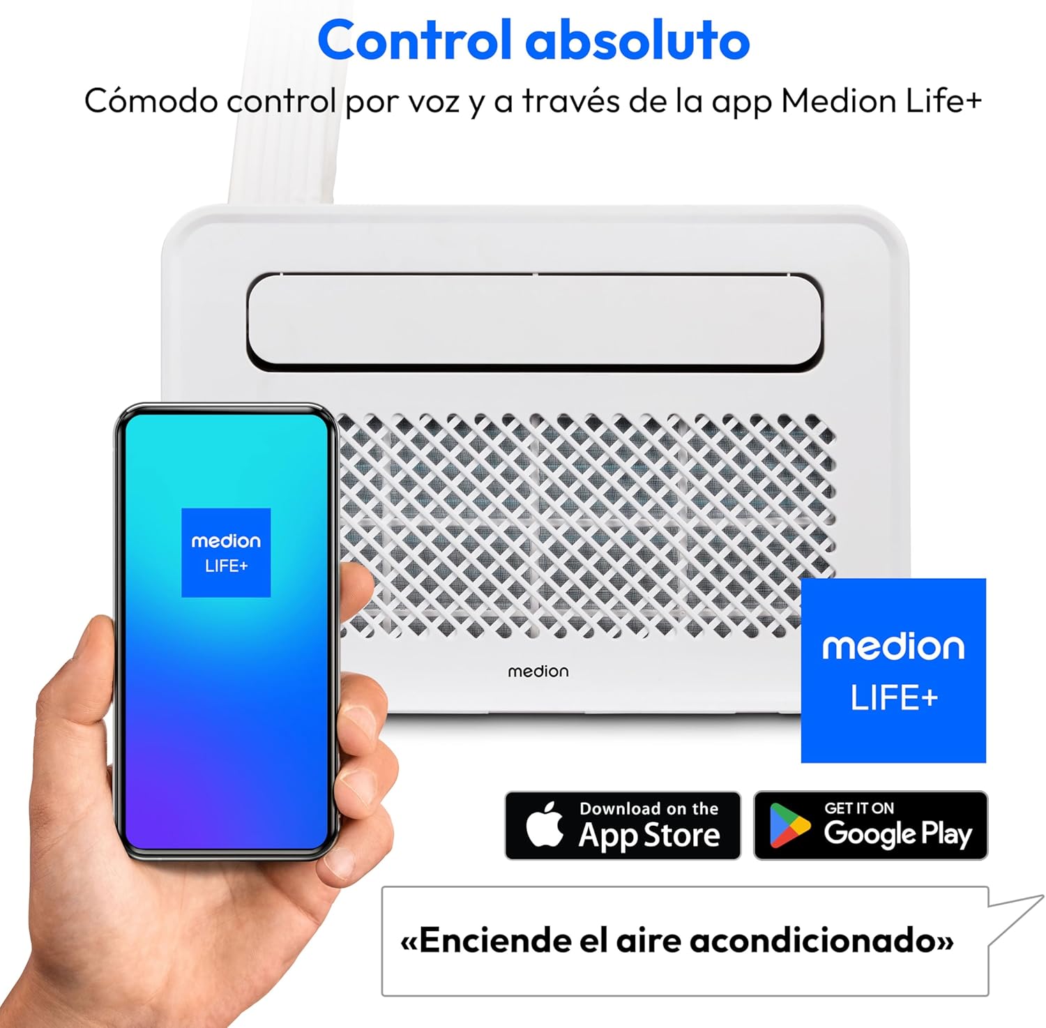 MEDION Smart Split Aire Acondicionado Caravana P502 (5000 BTU, 3 en 1, Refrigeración, Deshumidificación, Ventilador, hasta 12 m², ideal para caravanas, Campers, Modo Nocturno, WiFi, App, MD 37735)