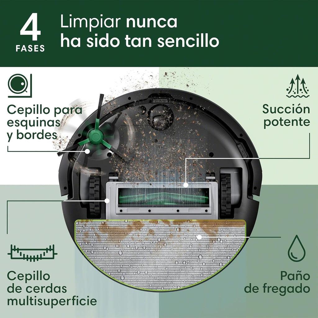 iRobot Roomba 105 Combo y Base AutoEmpty con autovaciado de 75 días, Aspirador y friegasuelos, Clearview LiDAR, 7000Pa,120 mins, SmartScrub, Evita obstáculos,Recarga y reanuda,App, 3 Modos Limpieza_N