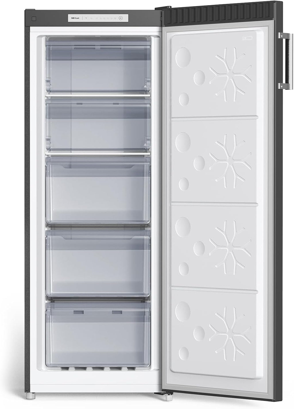 CHiQ Congelador Vertical No frost 166L,FSD166NE4E, Cajones XL, Control de Temperatura Electrónico, Puertas Reversibles, Silencioso, Ice Box, Color Inox Negro, Clase Energética E
