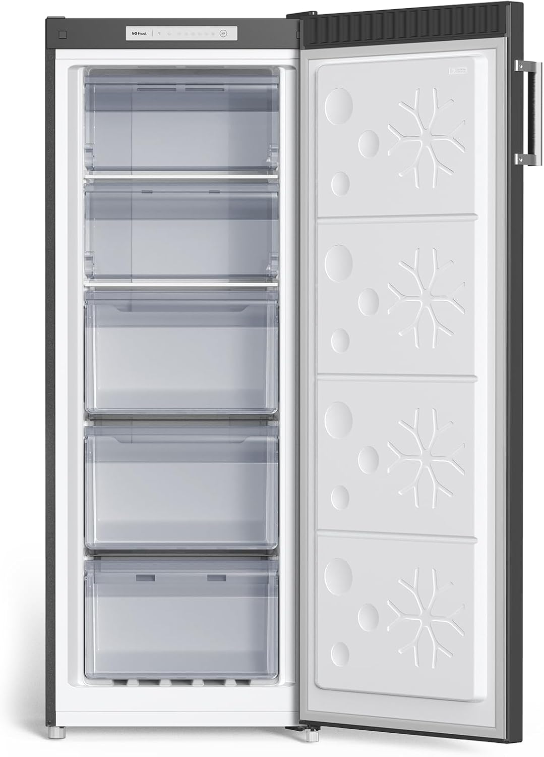CHiQ Congelador Vertical No frost 166L,FSD166NE4E, Cajones XL, Control de Temperatura Electrónico, Puertas Reversibles, Silencioso, Ice Box, Color Inox Negro, Clase Energética E