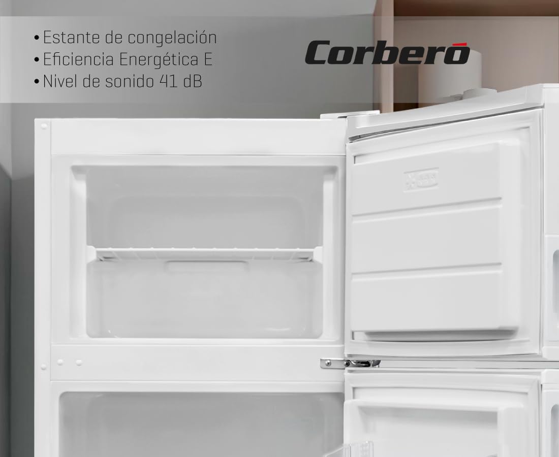 Corberó - Frigorífico 2 Puertas | CF2PV21324W | 57x54x145 | Capacidad 212L | Luz Interior, Crisper, Balcones Ajustables, Descongelación Manual, Estantes de Cristal, Huevera, Cubiteras | Blanco