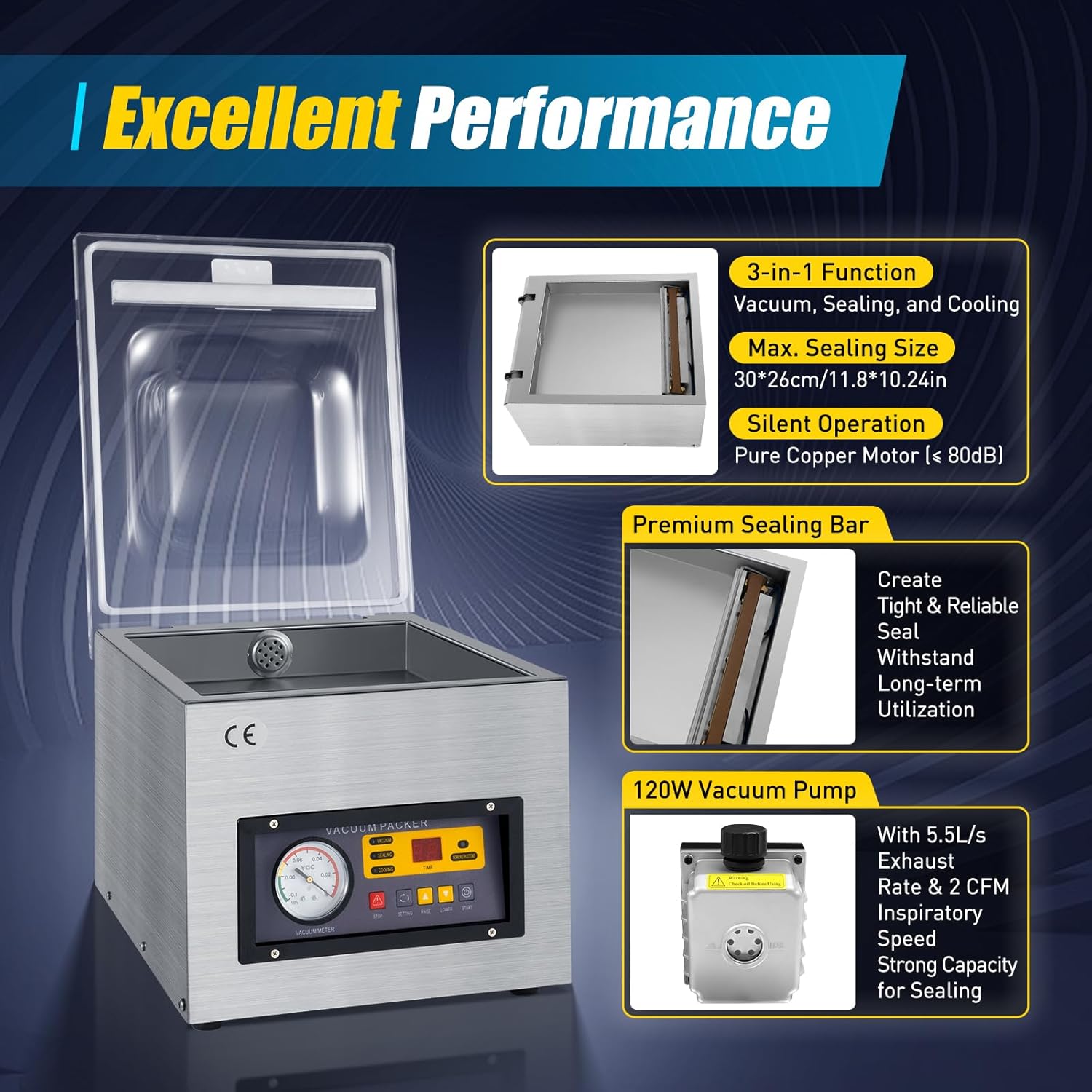 DZ-260S - Envasadora al vacío profesional de 5 litros para líquidos, máquina de vacío para sellado al vacío para sellado de alimentos, ideal para restaurantes