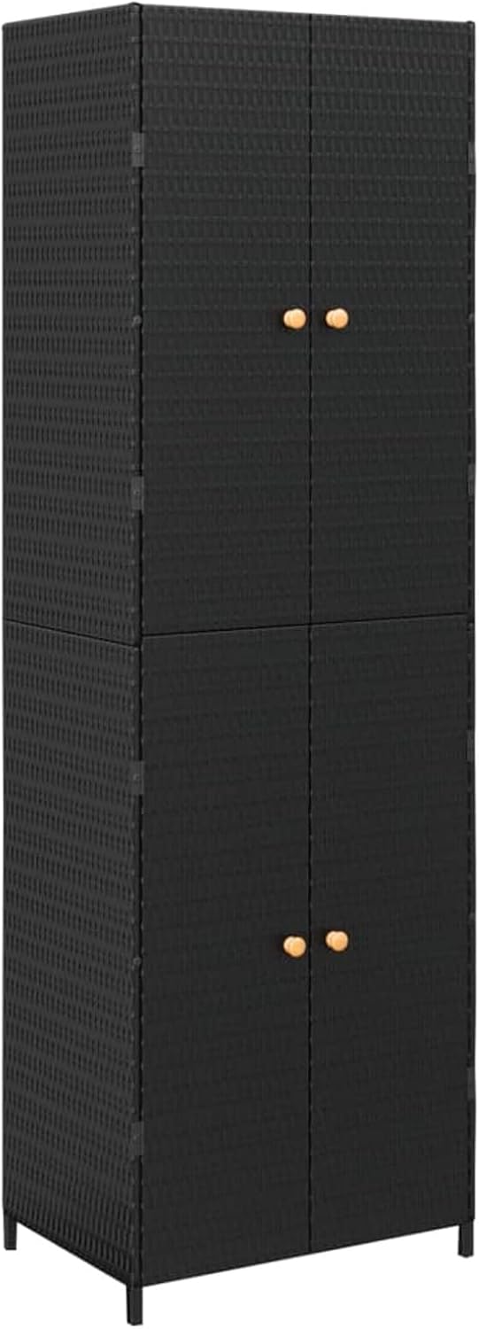 Armario de almacenaje de jardín ratán PE Negro arcones para Jardin Exterior 59x40x180 cm
