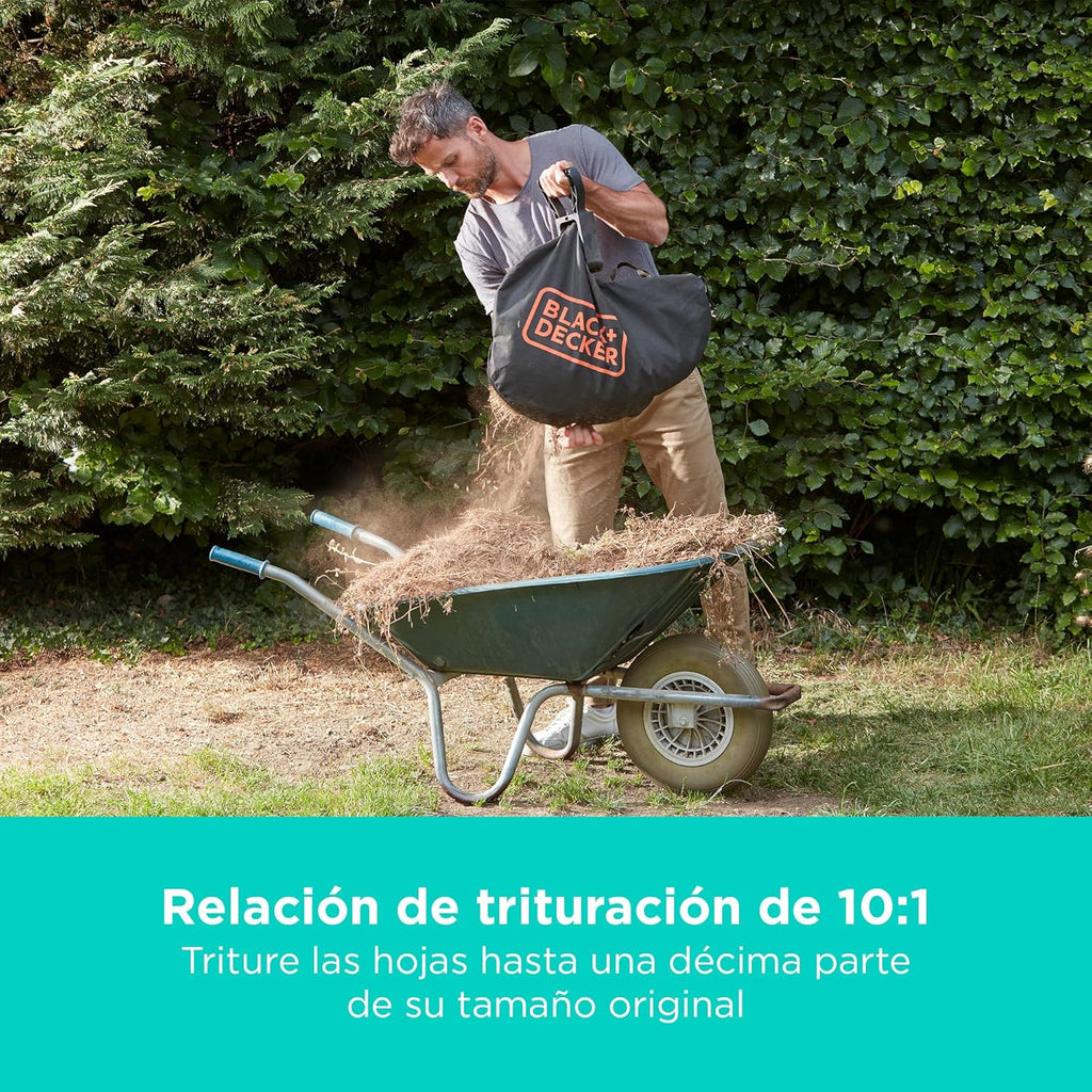 BLACK+DECKER Sopladora, aspiradora y trituradora de Hojas sin Cable de 36v, con Bolsa de recolección de 45L y batería de Litio de 2.5Ah, BCBLV3625L1-QW