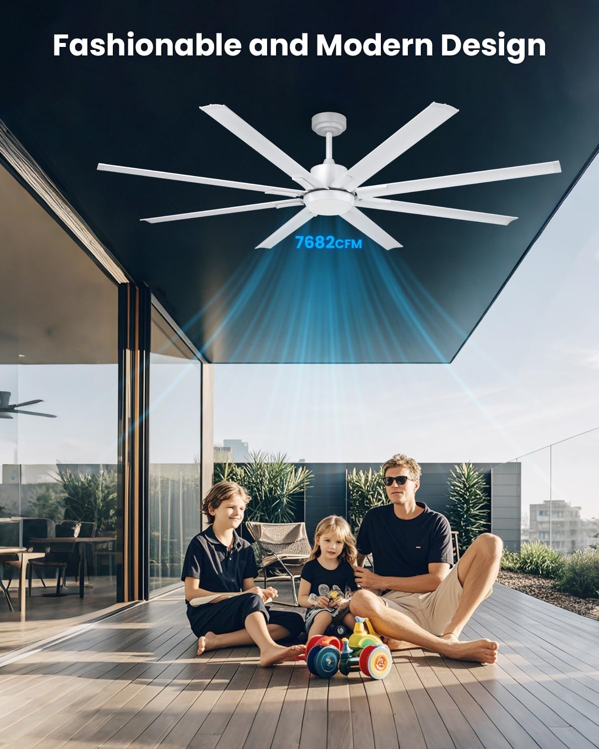183cm Extra Grande 8 Aspas de Aluminio Ventilador de Techo con Luz y Mando, Silencioso Lampara Ventilador Techo con Reversible Motor DC para Exterior Terraza, Habitación Grande