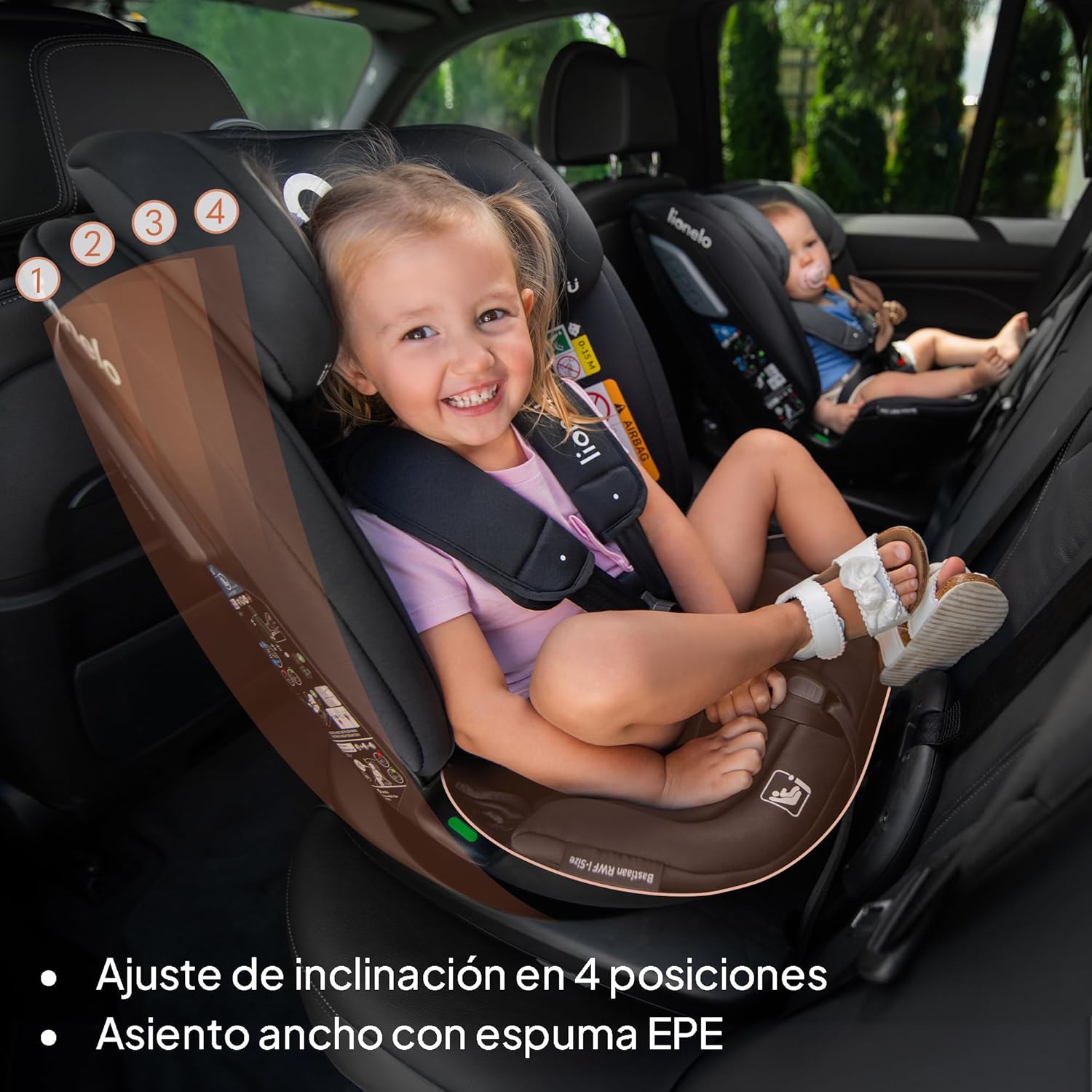 LIONELO Bastiaan RWF i-Size Silla de Coche para Bebé Giratoria 360° 0-36kg, Instalaciión Delantera y Trasera (18kg), ISOFIX TopTether, Reposacabezas y Respaldo Ajustables Protección Lateral