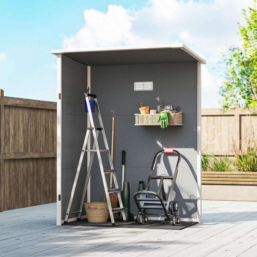Outsunny Caseta de Jardín Exterior, 1,14 m², 151x92x193 cm, Cobertizo de Jardín Exterior con Suelo, Puerta Corredera, Ventana y Techo Inclinado, para Almacenamiento de Herramientas, Gris