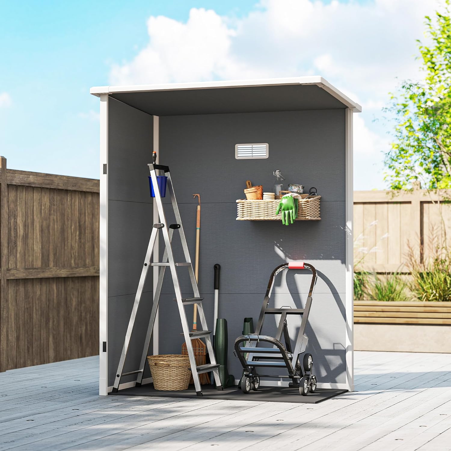 Outsunny Caseta de Jardín Exterior, 1,14 m², 151x92x193 cm, Cobertizo de Jardín Exterior con Suelo, Puerta Corredera, Ventana y Techo Inclinado, para Almacenamiento de Herramientas, Gris