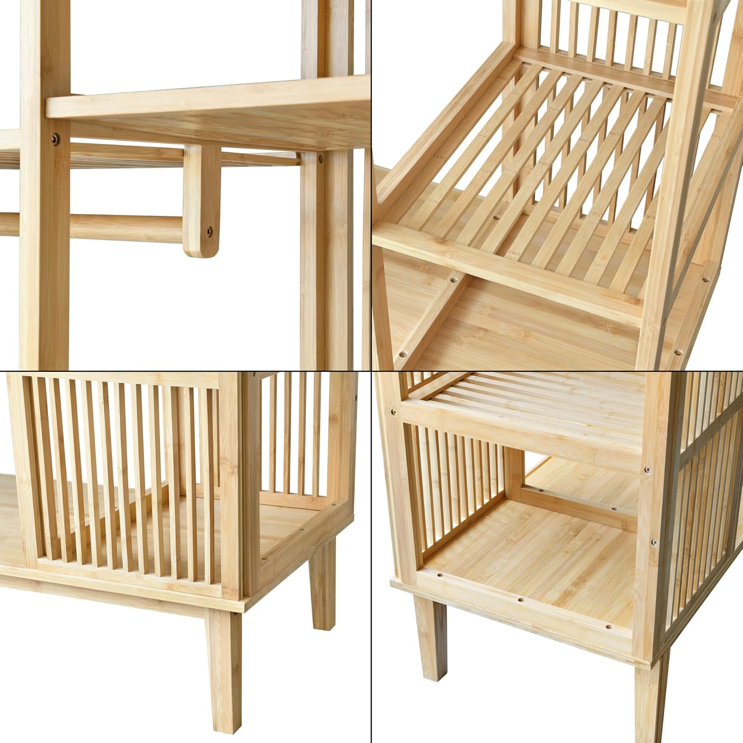[en.casa] Armario para Ropa con 2 Puertas Deslizantes Clóset con 12 Estantes y 1 Barra de Colgar Perchero de Bambú 185 x 140 x 45 cm Natural
