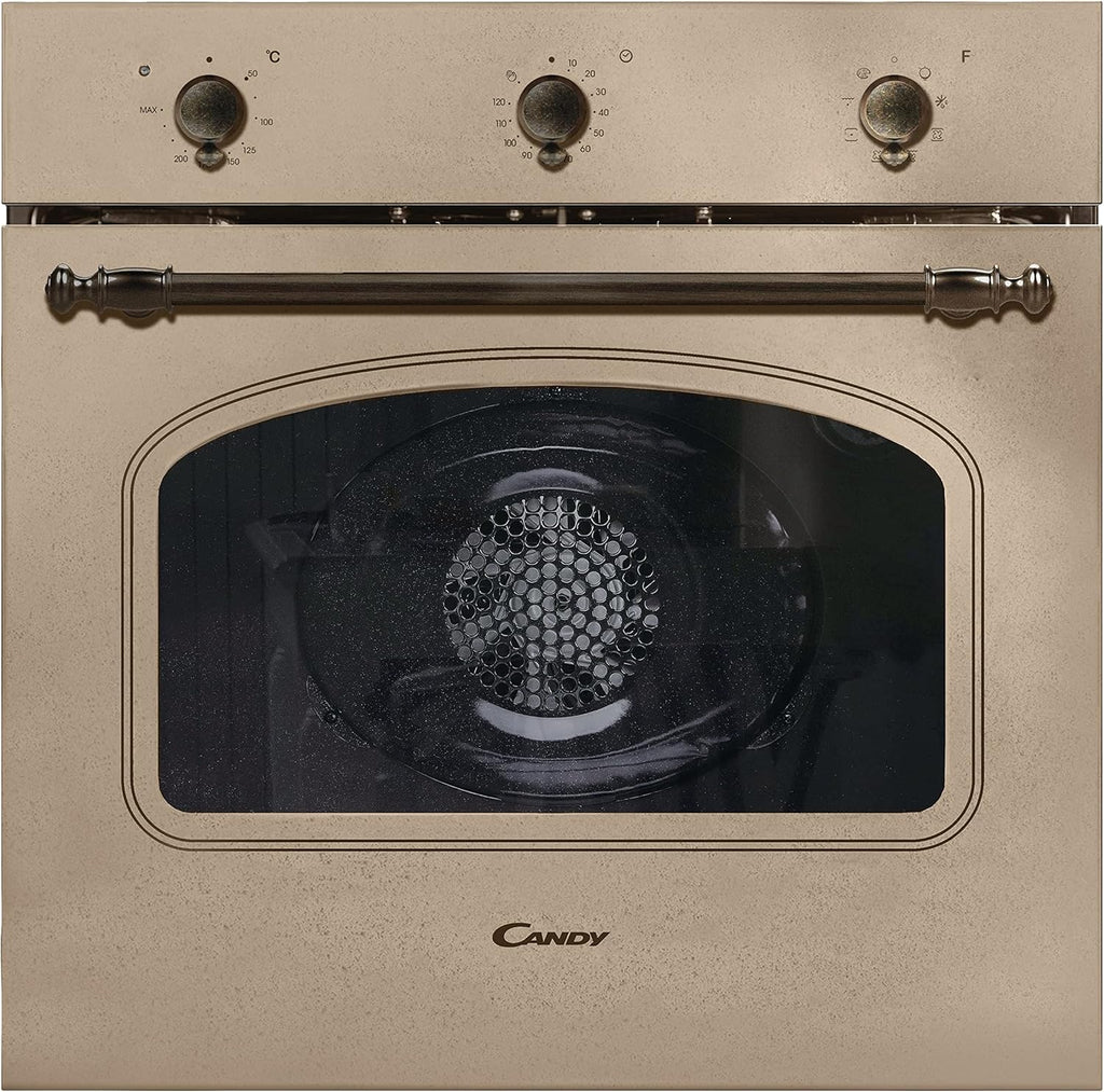 Candy FCC603NAV - Horno eléctrico empotrable, ventilado, capacidad 65 litros, multifunción y función pizza, 8 programas, 56,8 x 59,5 x 59,5 cm, estilo rústico, avena, clase A+