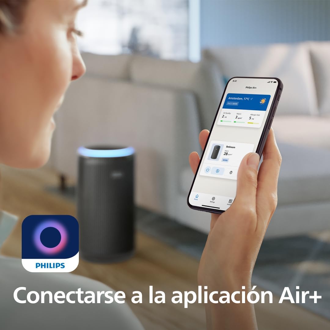 Purificador de aire Serie 4200, HEPA NanoProtect + doble filtro de carbón activo, CADR 600m³/h para 156m², ultra silencioso, inteligente y de bajo consumo (AC4221/11)