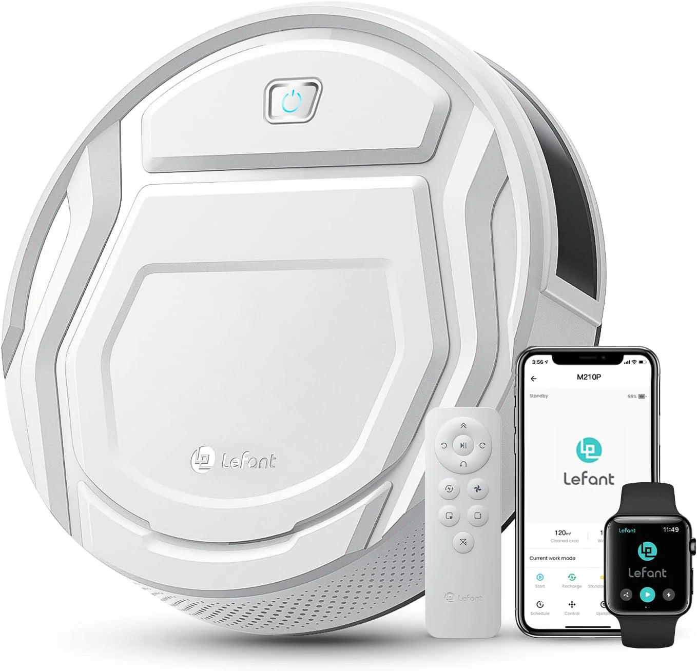 Lefant M210 Pro Robot Vacuum Cleaner, 2200 Pa Suction, 120 Min Autonomy, Tangle-Free Robot Vacuum Cleaner, Thin, Ideal for Pet Hair, Low Hair Carpets, Wi-Fi/App/Alexa, Grey