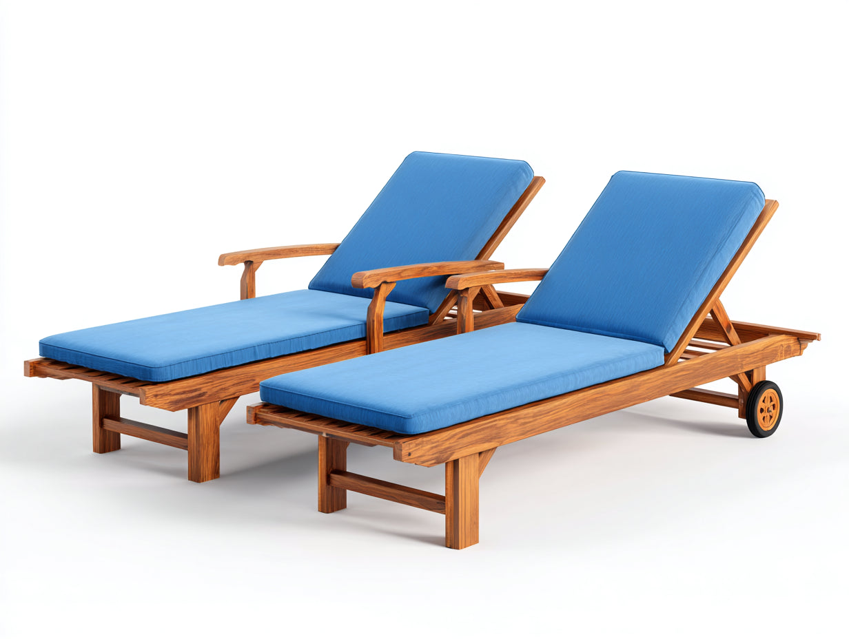 Tumbona de exterior madera con cojín 195x65x92 cm - azul-madera - diseño ajustable jardín