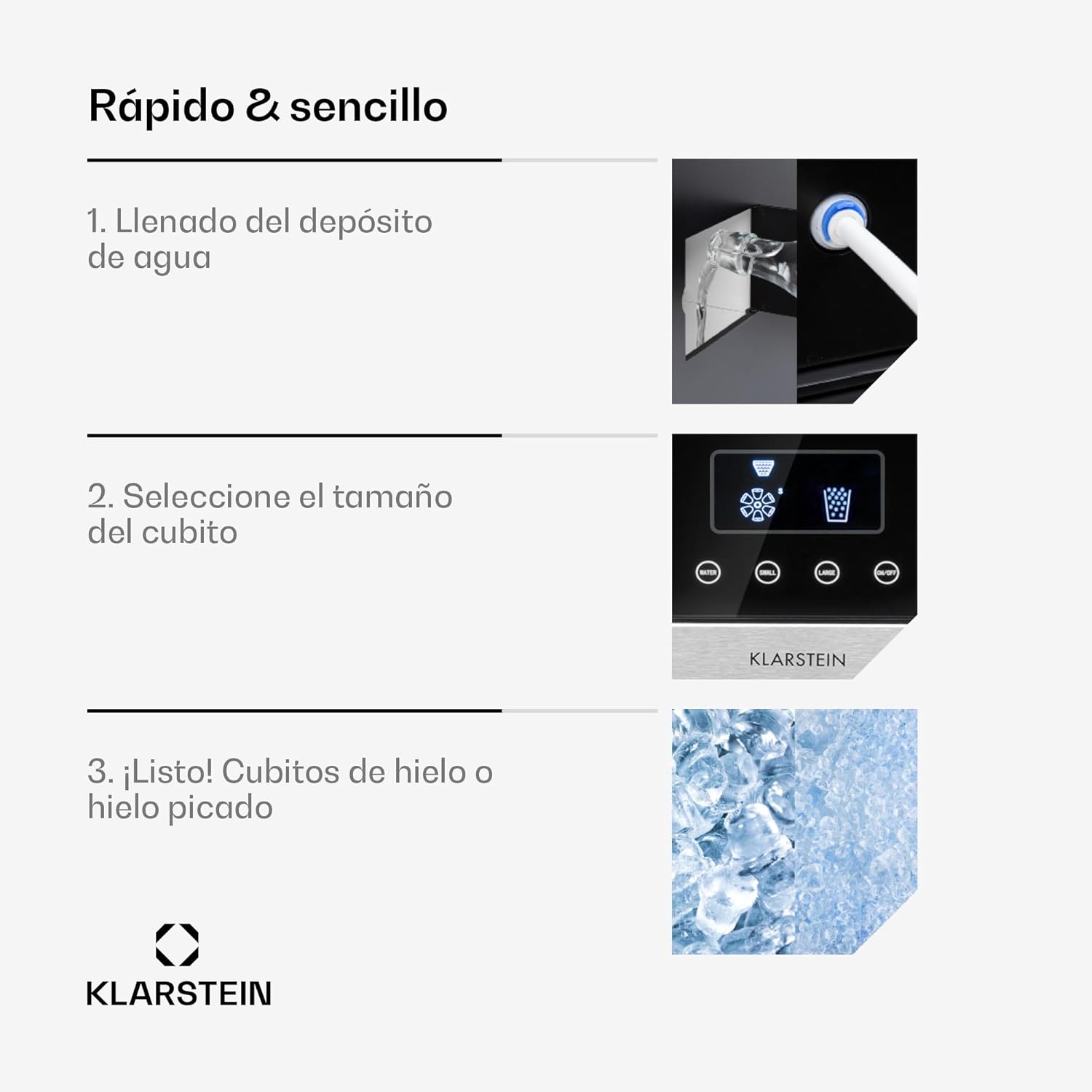 Klarstein Maquina de Hielo Doméstica, 1,8L, Gris oscuro, Ice Maker Encimera 15 kg, para Hacer Cubitos de Hielo y Picado en Casa, con Panel Táctil y Sistema Fácil Limpieza, Función Rápida
