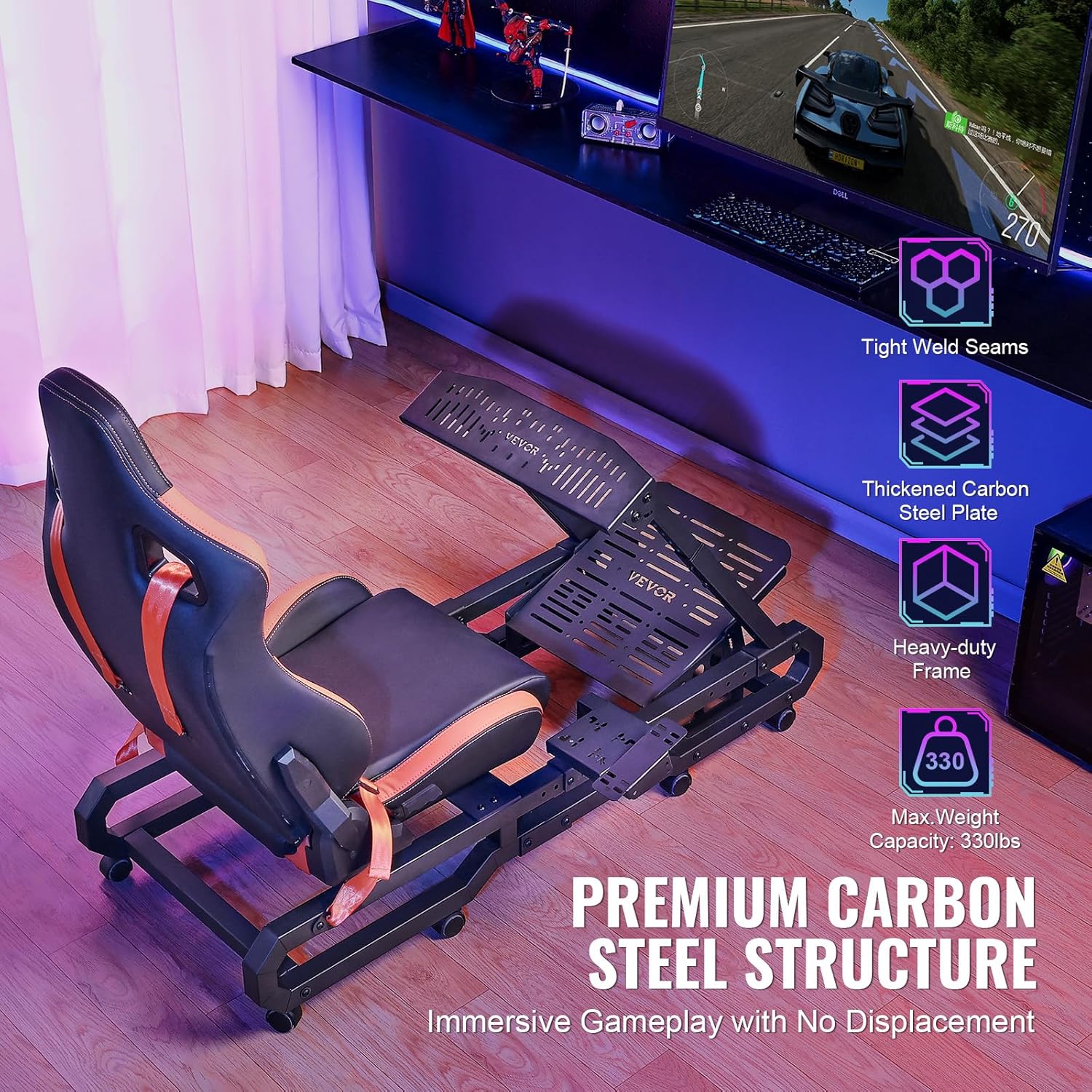 Soporte para Volante de Carreras VEVOR con Ruedas para Logitech G923/G920/G29, Cabina de simulador de conducción de Acero Resistente, Thrustmaster T248P, Soporte para Volante y Pedal Ajustables