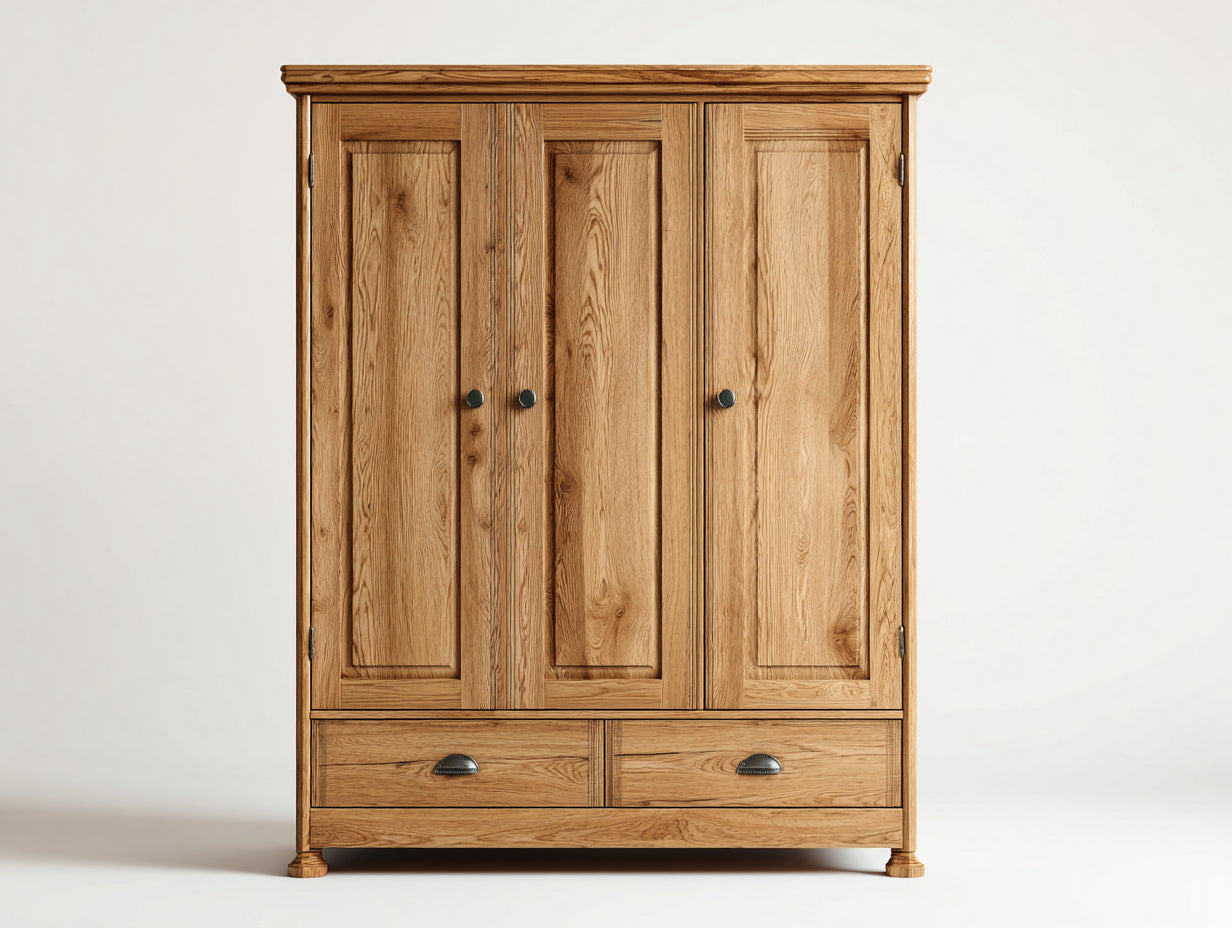 Armarios de tres puertas madera 155x60x185 cm - color natural - estilo clásico almacenamiento