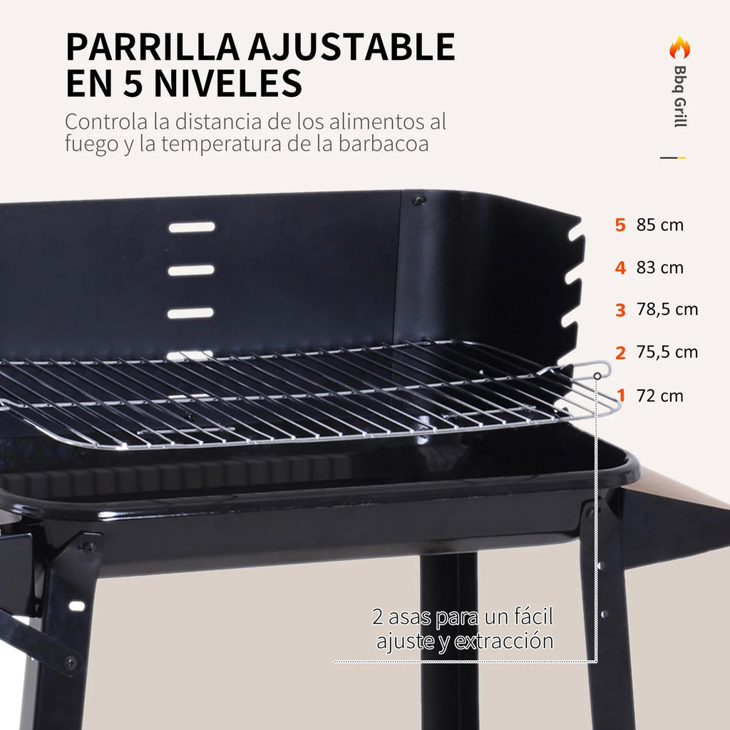 Barbacoa De Carbón Bbq Con Ruedas Y Estante Outsunny 83x37x87cm Negro