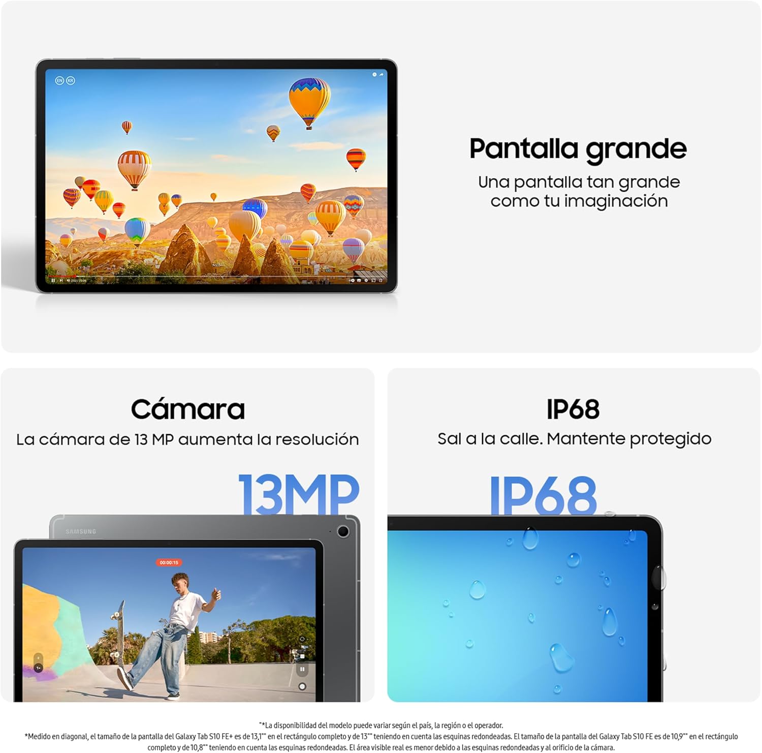 Galaxy Tab S10 FE 256GB, Tablet Android + S Pen, Galaxy AI, 8GB RAM, Pantalla de 10,9", Batería de Larga Duración, Azul, Garantía del Fabricante 3 Años + 1 Año Extra